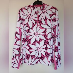 Tail Long Sleeve Quarter Zip Pullover Golf Shirt Pink White Floral Size Large